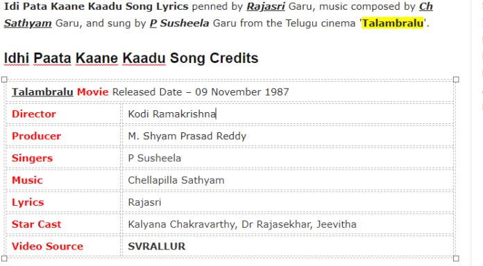 Idi Pata Kaane Kaadu Song Lyrics